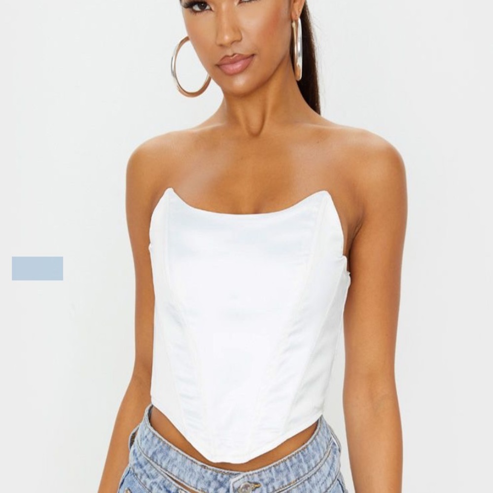 White Satin Pointed Hem Bandeau Corset